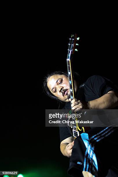 Sonam Sherpa of Parikrama performs on stage at A-Star Rock Concert held At Chitrakoot Ground on November 7, 2009 in Mumbai, India.