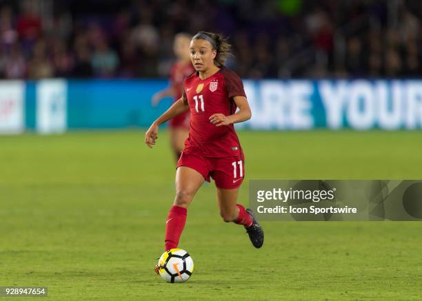 United States forward Mallory Pugh during the second half of the SheBelieves Cup match between USA and England on March 07 at Orlando City Stadium in...