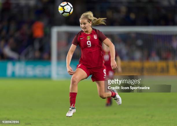 United States midfielder Lindsey Horan heads the ball during the second half of the SheBelieves Cup match between USA and England on March 07 at...