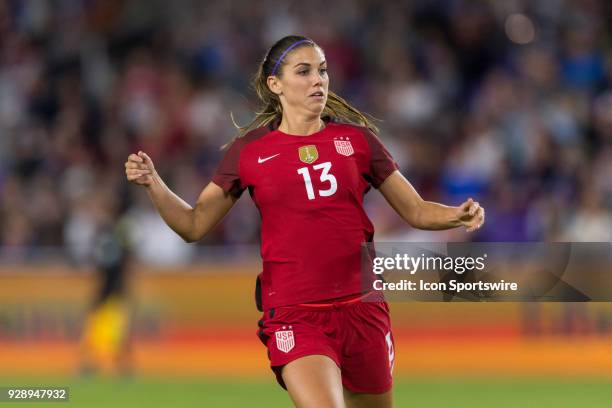 United States forward Alex Morgan during the first half of the SheBelieves Cup match between USA and England on March 07 at Orlando City Stadium in...