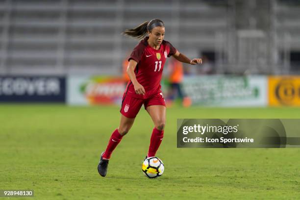 United States forward Mallory Pugh during the first half of the SheBelieves Cup match between USA and England on March 07 at Orlando City Stadium in...