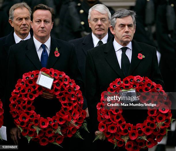 Former Prime Minister Tony Blair, Conservative Party Leader David Cameron MP, Former Prime Minister John Major and Prime Minister Gordon Brown attend...