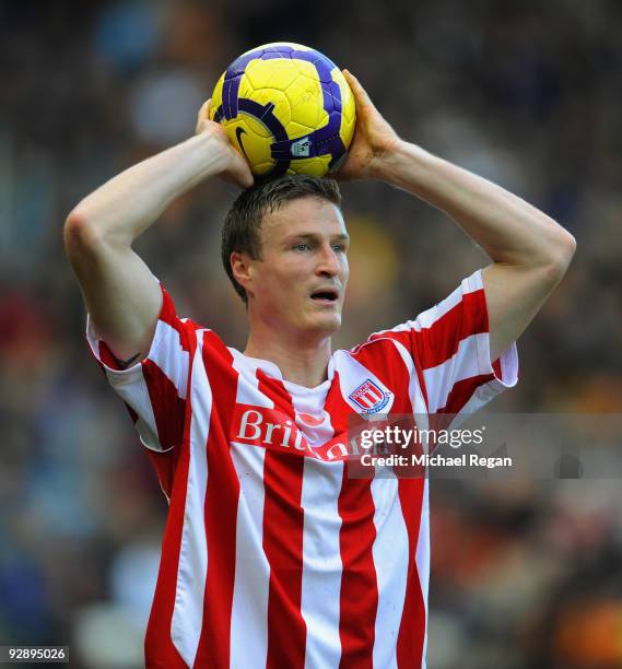 Robert Huth of Stoke City during the Barclays Premier League match between Hull City and Stoke City at the KC Stadium on November 8, 2009 in Hull,...