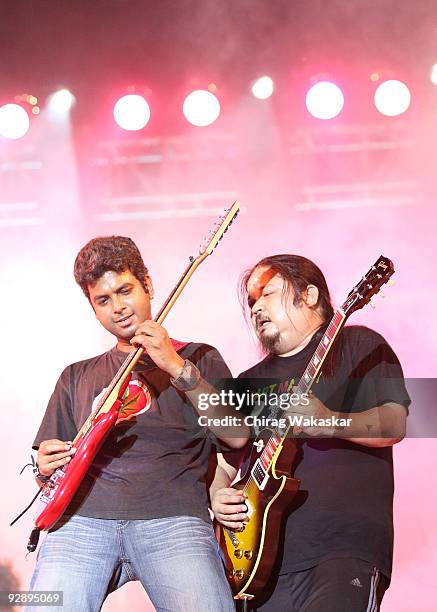 Saurabh Chaudhry & Sonam Sherpa of Parikrama performs on stage at A-Star Rock Concert held At Chitrakoot Ground on November 7, 2009 in Mumbai, India.