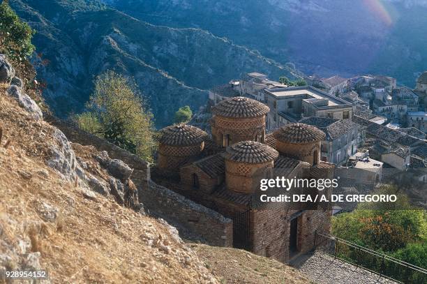 Aerial view of Cattolica of Stilo, Byzantine church, 9th-10th century, Stilo, Calabria, Italy.