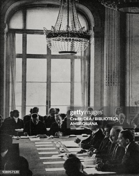 German delegates in front of the Allies during the historic meeting of the Paris Peace Conference on May 7 1919 in Versailles, France, from...