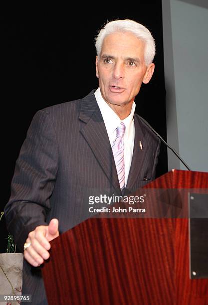 Gov. Charlie Crist of Florida speaks during the 15th Annual InterContinental Miami Make-A-Wish Ball at InterContinental Hotel on November 7, 2009 in...