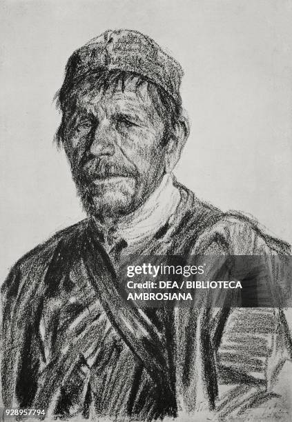 Portrait of a Morlach of Chievo, Croatia, real life drawing by the painter Innocente Cantinotti, from L'Illustrazione Italiana, year XLVI, n 25, June...