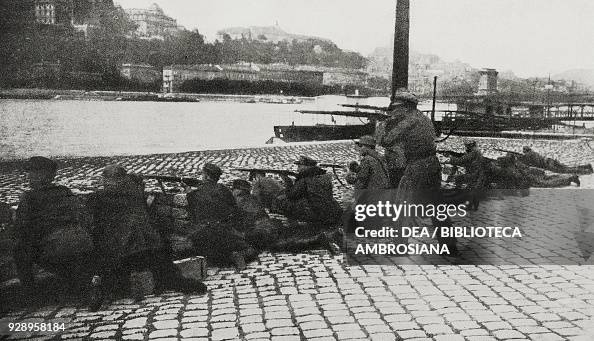 Red Army soldiers shoot at monitors in Budapest Red Army soldiers shoot at monitors in Budapest