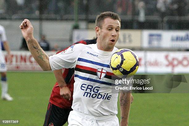 Antonio Cassano of Sampdoria in action during the Serie A match between Cagliari and UC Sampdoria at Stadio Sant'Elia on November 8, 2009 in...