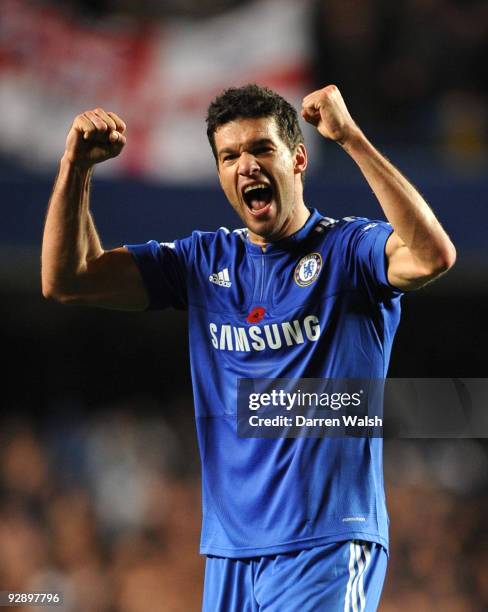 Michael Ballack of Chelsea celebrates victory after the Barclays Premier League match between Chelsea and Mancester United at Stamford Bridge on...