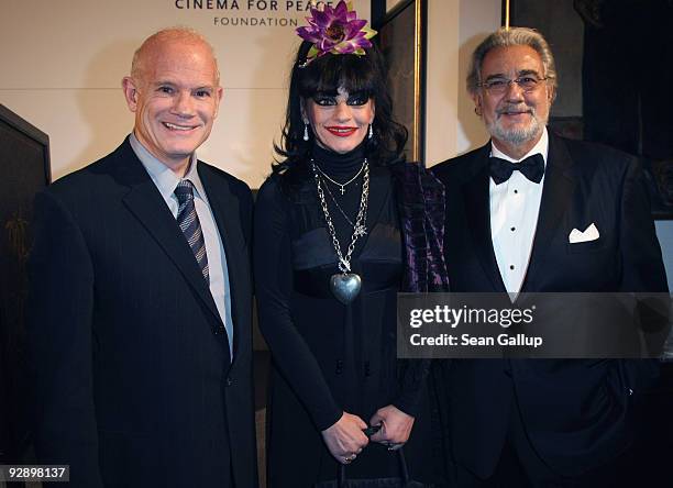 Bill Roedy, Chairman and Chief Executive of MTV Networks International, rock singer Nina Hagen and opera singer Placido Domingo attend the Free Your...