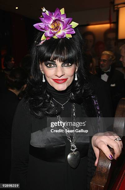 Rock singer Nina Hagen attends the Free Your Mind Award Presentation at the Cinema For Peace charity dinner at the China Club on November 8, 2009 in...