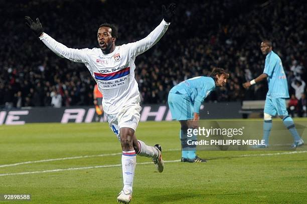 Lyon forward Sidney Govou celebrates after scoring a goal during the French L1 football match Lyon vs. Marseille, on November 8, 2009 at the Gerland...