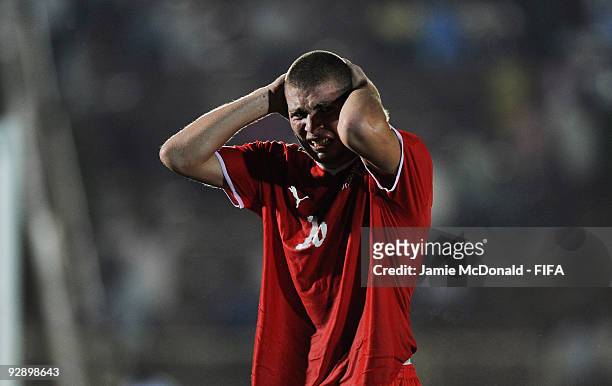 Dejection for Pajtim Kasami of Switzerland as he will miss the Semi-Final game during the FIFA U17 World Cup, Quarter Final match between Switzerland...