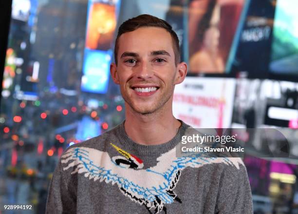 Winter Olympics bronze in the team event, figure skater Adam Rippon visits "Extra" at Renaissance New York Times Square hotel at Times Square on...