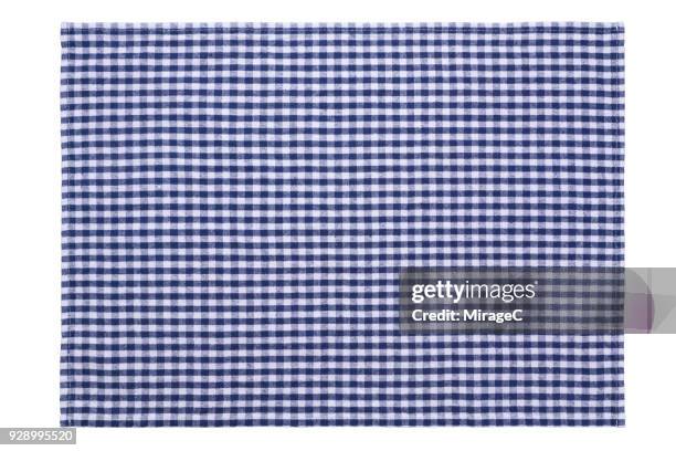 blue checked pattern placemat on white - blue tablecloth stockfoto's en -beelden