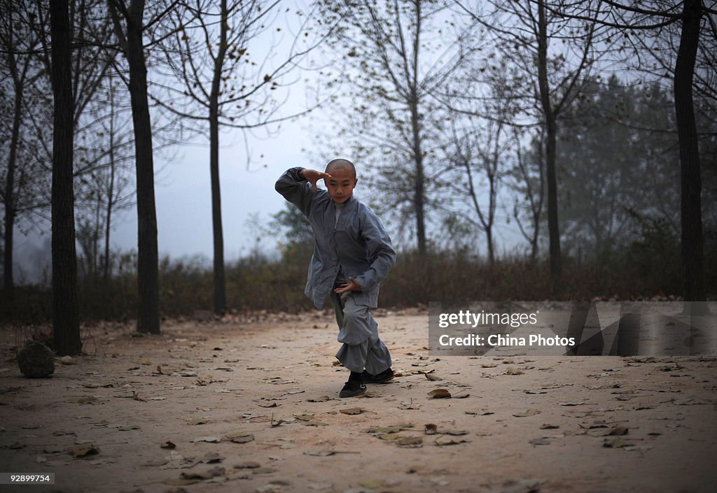 Boys Practice Kung Fu At Shaolin Temple Area