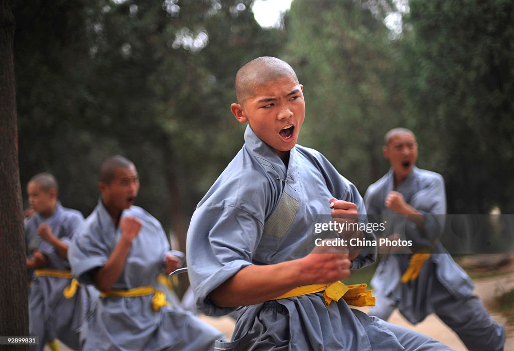 Boys Practice Kung Fu At Shaolin Temple Area