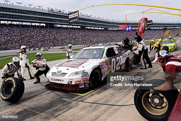 David Gilliland, driver of the Farm Bureau Toyota, pits during the NASCAR Sprint Cup Series Dickies 500 at Texas Motor Speedway on November 8, 2009...