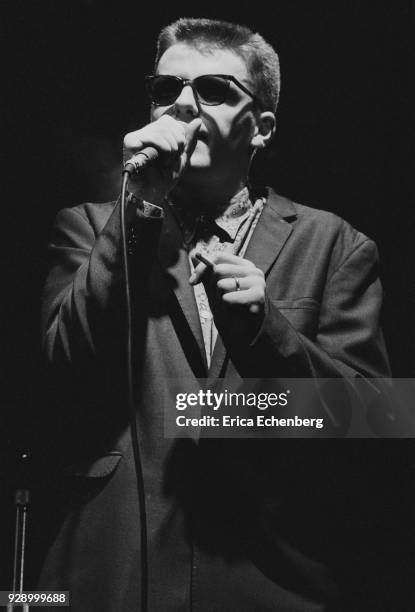 Suggs of Madness peforms on stage at the Lyceum, London, December 21st 1983.