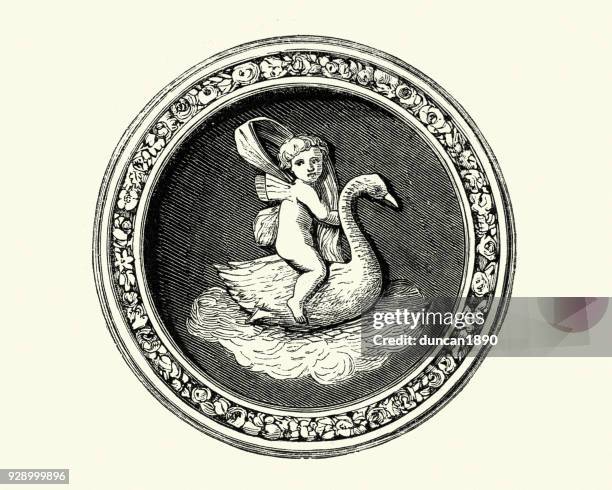 viktorianische wedgewood porzellanteller, mitte 19. jh. - schwan stock-grafiken, -clipart, -cartoons und -symbole