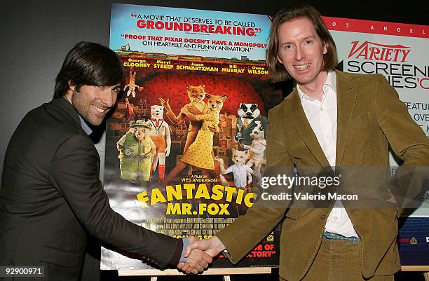 Actor Jason Schwartzman and director Wes Anderson attend the Variety screening of "Fantastic M. Fox" at the Landmark Theater on November 3, 2009 in...