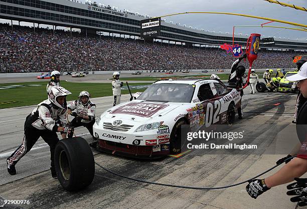 David Gilliland, driver of the Farm Bureau Toyota, pits during the NASCAR Sprint Cup Series Dickies 500 at Texas Motor Speedway on November 8, 2009...