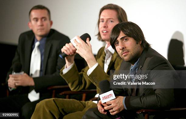 Peter Debruge, director Wes Andreson and actor Jason Schwartzman attend the Variety screening of "Fantastic M. Fox" at the Landmark Theater on...