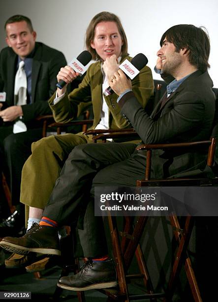 Peter Debruge, director Wes Andreson and actor Jason Schwartzman attend the Variety screening of "Fantastic M. Fox" at the Landmark Theater on...