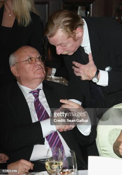 Former Soviet President Mikhail Gorbachev and German actor Otto Sander attend the the Free Your Mind Award at the Free Your Mind Award Presentation...