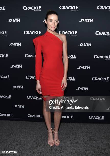 Actress Sarah Dumont arrives at Crackle's "The Oath" premiere at Sony Pictures Studios on March 7, 2018 in Culver City, California.