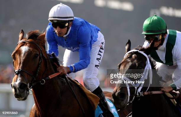Jockey Ahmed Ajtebi of Dubai races in the Breeders' Cup Juvenile race with Vale of York during the Breeders' Cup World Championships at Santa Anita...