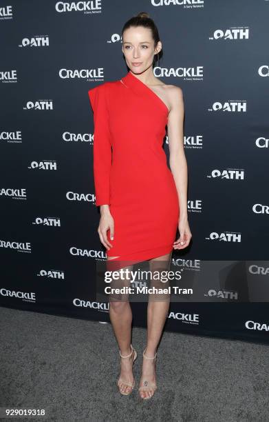 Sarah Dumont arrives to the Los Angeles premiere of Crackle's "The Oath" held at Sony Pictures Studios on March 7, 2018 in Culver City, California.
