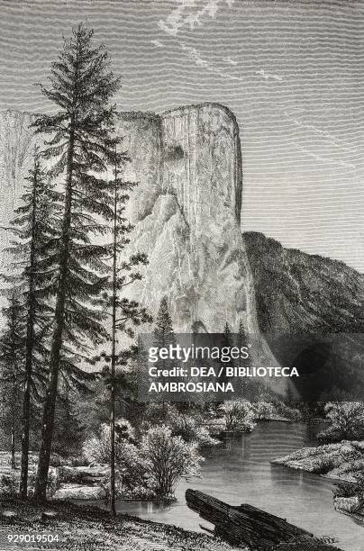 Lost Arrow Spire, Yosemite Valley, California, United States of America, drawing by Jean-Pierre Moynet from a photograph, from The White Conquest by...
