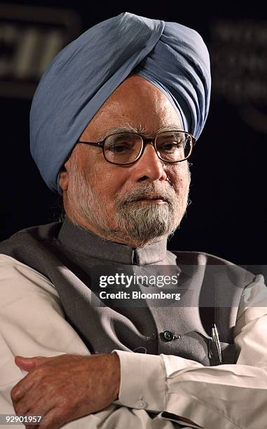 Manmohan Singh, India's prime minister, attends the World Economic Forum's India Economic Summit in New Delhi, India, on Sunday, Nov. 8, 2009. The...