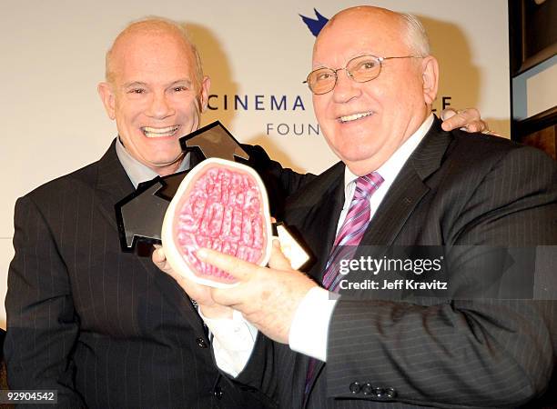 Bill Roedy, Chairman and Chief Executive of MTV Networks International, awards former Soviet President, Mikhail Gorbachev the Free Your Mind Award at...