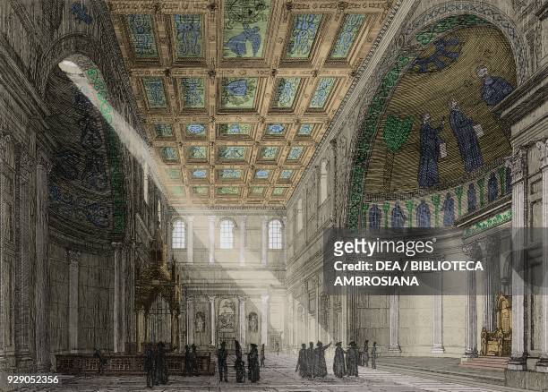 View of the transept of the Papal Basilica of St. Paul outside the Walls, Rome, Italy, engraving from L'album, giornale letterario e di belle arti,...