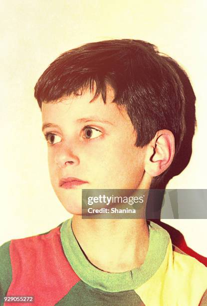 isolated vintage boy three quarter portrait - chilldren stock pictures, royalty-free photos & images