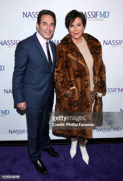 Dr. Paul Nassif and Kris Jenner arrive for Dr. Paul Nassif's unveiling of his new medical spa with grand opening and ribbon-cutting ceremony at...