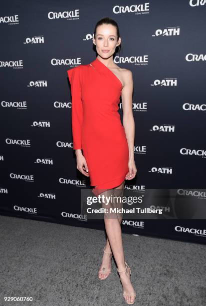 Actress Sarah Dumont attends the premiere of Crackle's "The Oath" at Sony Pictures Studios on March 7, 2018 in Culver City, California.