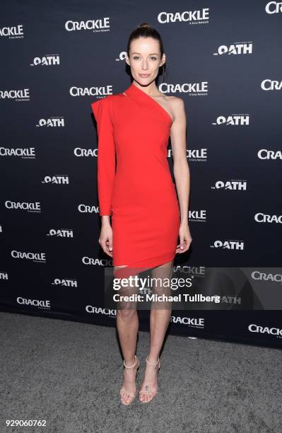 Actress Sarah Dumont attends the premiere of Crackle's "The Oath" at Sony Pictures Studios on March 7, 2018 in Culver City, California.