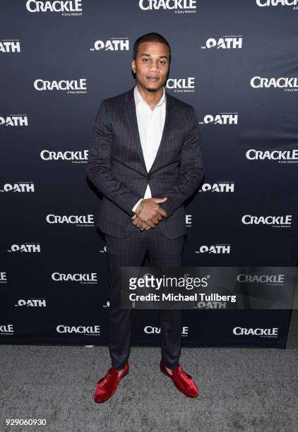 Actor Cory Hardrict attends the premiere of Crackle's "The Oath" at Sony Pictures Studios on March 7, 2018 in Culver City, California.