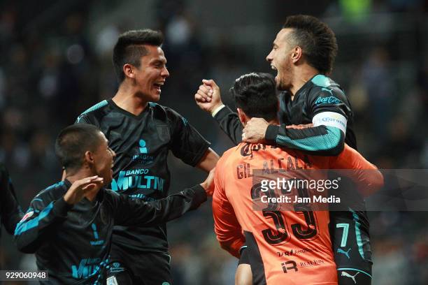 Players of Queretaro celebrate during the round of 16th between Monterrey and Queretaro as part of the Copa MX Clausura 2018 at BBVA Bancomer Stadium...