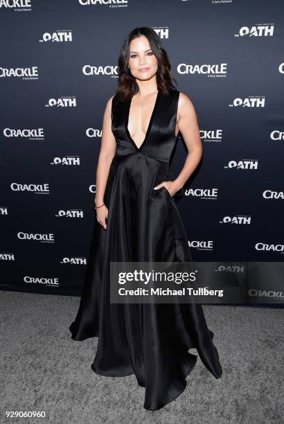 Actress Katrina Law attends the priemere of Crackle's "The Oath" at Sony Pictures Studios on March 7, 2018 in Culver City, California.