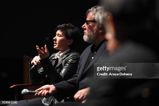 Kimberly Peirce and Larry Karaszewski attend the Film Independent Directors Close Up Series - Real Life vs. Reel Life at Landmark Theatre on March 7,...