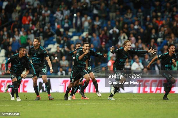 Players of Queretaro celebrate during the round of 16th between Monterrey and Queretaro as part of the Copa MX Clausura 2018 at BBVA Bancomer Stadium...