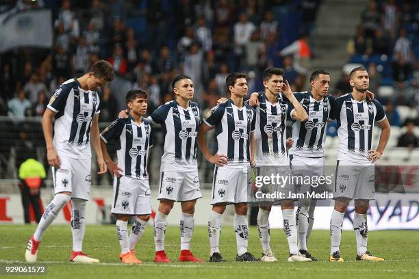 Players of Monterrey wait in the penalty shootout during the round of 16th between Monterrey and Queretaro as part of the Copa MX Clausura 2018 at...