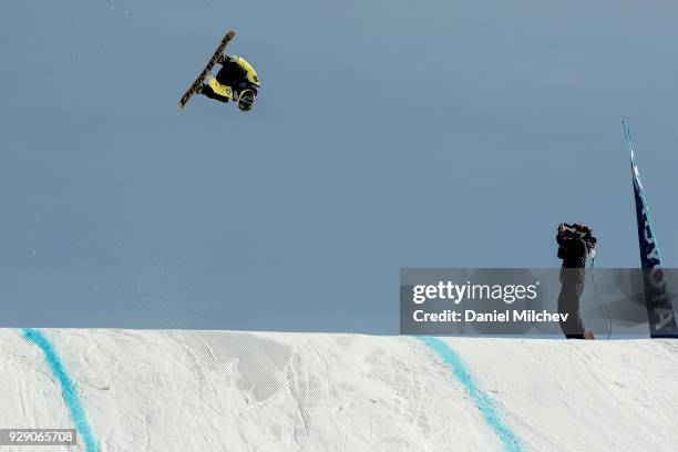 Kyle Mack during the Men's slopestyle semi-finals of the 2018 Burton U.S. Open on March 7, 2018 in Vail, Colorado.