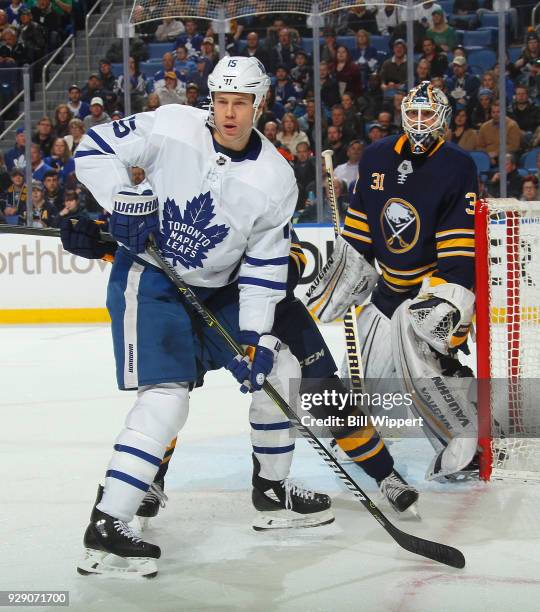 Matt Martin of the Toronto Maple Leafs skates during an NHL game against the Buffalo Sabres on March 5, 2018 at KeyBank Center in Buffalo, New York....
